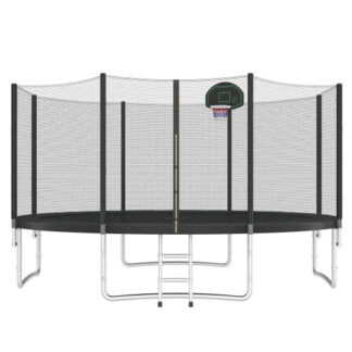 Jump Into Fun Trampoline 14FT, 1200LBS Trampoline for 5-6 Kids /2-3 Adults, Trampoline with Enclosure, Basketball Hoop and Ladder, Outdoor Recreational Trampoline, Black