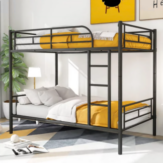 Jump Into Fun Bunk Bed Twin over Twin, Metal Bunk Bed for Kids Teens Adults Convertible into 2 Bed with 42 Sturdy Slats, Guard Rail & Ladder, Hold 600lb Bunk Bed for Guest Room, Noise Free, Black