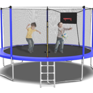 Jump Into Fun Trampoline 14FT, 1400LBS Trampoline for Adults/5-6 Kids, Outdoor Trampolines with Enclosure, Basketball Hoop, Ladder, No Gap Design Adults Recreational Trampoline