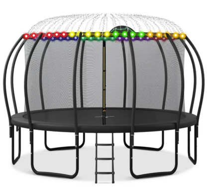 Jump Into Fun Trampoline 15FT, 1500LBS Trampoline for 3-4 Adults or 7-8 Kids, Trampoline with Enclosure, Basketball Hoop, More Gifts, Recreational Outdoor Spray Galvanized Trampoline