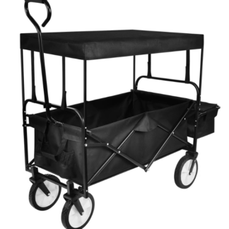 Jump Into Fun Collapsible Wagons, Heavy Duty Folding Cart with Removable Canopy, Adjustable Handle, Wheels & Double Fabric, Beach Wagon Cart for Kids, Garden Wagon Cart for Sand, Large Wagon, Black