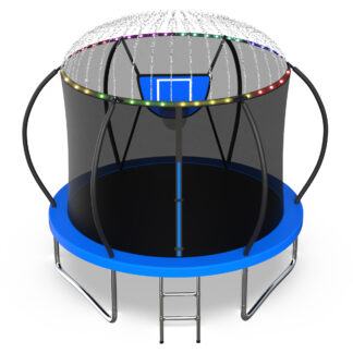 Jump Into Fun Trampoline, 10FT 12FT 14FT 16FT 1000LBS Trampoline for Adults and Kids, Trampoline with Enclosure, Basketball Hoop and Basketball, LED Light and More Gifts, Outdoor Pumpkin Trampoline