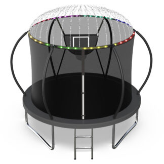 Jump Into Fun Trampoline, 10FT 12FT 14FT 16FT 1000LBS Trampoline for Adults and Kids, Trampoline with Enclosure, Basketball Hoop and Basketball, LED Light and More Gifts, Outdoor Pumpkin Trampoline