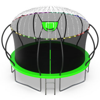 Jump Into Fun Trampoline, 14FT 10FT 12FT 16FT 1400LBS Trampoline for Adults and Kids, Trampoline with Enclosure, Basketball Hoop and Basketball, LED Light and More Gifts, Outdoor Pumpkin Trampoline
