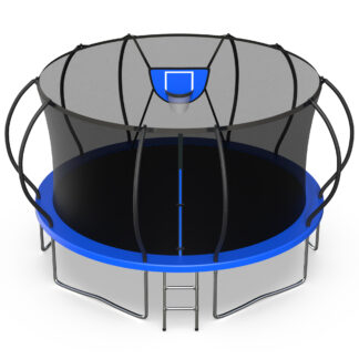 Jump Into Fun Trampoline, 14FT 10FT 12FT 16FT 1400LBS Trampoline for Adults and Kids, Trampoline with Enclosure, Basketball Hoop and Basketball, Outdoor Heavy Duty Pumpkin Trampoline