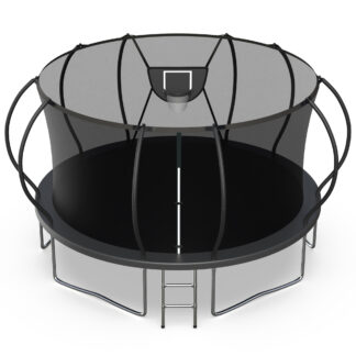 Jump Into Fun Trampoline, 14FT 10FT 12FT 16FT 1400LBS Trampoline for Adults and Kids, Trampoline with Enclosure, Basketball Hoop and Basketball, Outdoor Heavy Duty Pumpkin Trampoline