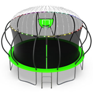 Jump Into Fun Trampoline, 16FT 10FT 12FT 14FT 1500LBS Trampoline for Adults and Kids, Trampoline with Enclosure, Basketball Hoop and Basketball, LED Light and More Gifts, Outdoor Pumpkin Trampoline