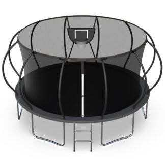 Jump Into Fun Trampoline, 16FT 10FT 12FT 14FT 1500LBS Trampoline for Adults and Kids, Trampoline with Enclosure, Basketball Hoop and Basketball, Outdoor Heavy Duty Pumpkin Trampoline