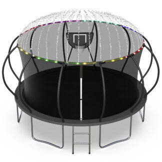 Jump Into Fun Trampoline, 16FT 10FT 12FT 14FT 1500LBS Trampoline for Adults and Kids, Trampoline with Enclosure, Basketball Hoop and Basketball, LED Light and More Gifts, Outdoor Pumpkin Trampoline
