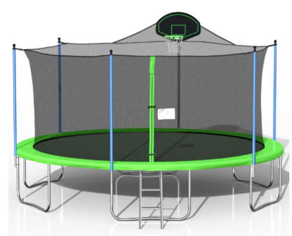 Jump Into Fun Trampoline 16FT, Trampoline with Enclosure, Basketball Hoop and Ladder, 1500LBS Capacity for 8-10 Kids/ 3-5 Adults, Outdoor Recreational Big Trampoline for Adults, No Gap Design
