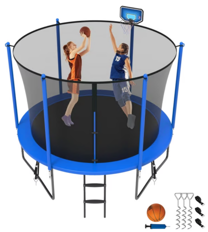 Jump Into Fun Trampoline 8FT 10FT 12FT 14FT 15FT 16FT, Trampoline for Adults and Kids with Enclosure, Basketball Hoop, Wind Stakes and AntiRust Coating, 1000LBS Outdoor Recreational Trampolines