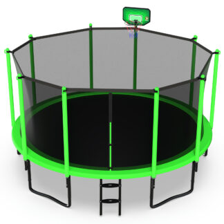 Jump Into Fun 14FT Trampoline for Adults/ 6-8 Kids, 1400LBS Capacity Trampolines with Enclosure, Basketball Hoop, Wind Stakes, Heavy Duty Outdoor Galvanized Anti-Rust Coating Recreational Trampoline
