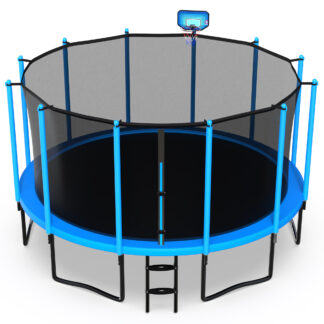 Jump Into Fun 15FT Trampoline for Adults/ 7-9 Kids, 1500LBS Capacity Trampolines with Enclosure, Basketball Hoop, Wind Stakes, Heavy Duty Outdoor Galvanized Anti-Rust Coating Recreational Trampoline