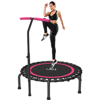 Jump Into Fun 40'' Foldable Mini Trampoline with Durable Bungees and Adjustable Foam Handle, Fitness Rebounder Trampoline for Adults, 330LBS Indoor/Outdoor Workout Trampoline
