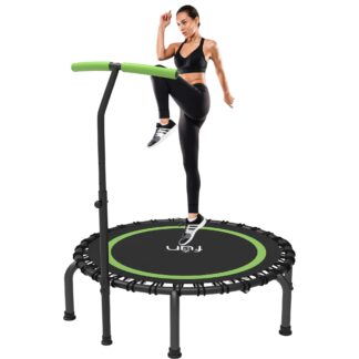 Jump Into Fun 40'' Foldable Mini Trampoline with Durable Bungees and Adjustable Foam Handle, Fitness Rebounder Trampoline for Adults, 330LBS Indoor/Outdoor Workout Trampoline