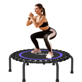 Jump Into Fun 50'' Foldable Mini Trampoline with Durable Bungees and Waterproof Jumping Mat, Fitness Rebounder Trampoline for Adults, 330LBS Indoor/Outdoor Workout Trampoline