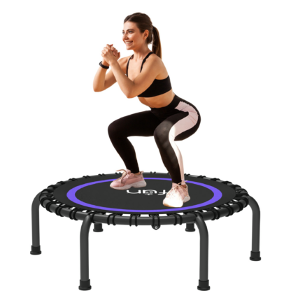 Jump Into Fun 50'' Foldable Mini Trampoline with Durable Bungees and Waterproof Jumping Mat, Fitness Rebounder Trampoline for Adults, 330LBS Indoor/Outdoor Workout Trampoline
