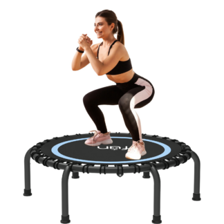 Jump Into Fun 50'' Foldable Mini Trampoline with Durable Bungees and Waterproof Jumping Mat, Fitness Rebounder Trampoline for Adults, 330LBS Indoor/Outdoor Workout Trampoline