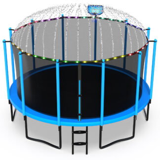 Jump Into Fun 15FT Trampoline for Adults/ 7-9 Kids, 1500LBS Trampolines with Enclosure, LED Light, Basketball Hoop, Wind Stakes, Heavy Duty Outdoor Anti-Rust Coating Recreational Trampoline for Gift