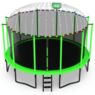 Jump Into Fun Trampoline 16FT 15FT 14FT 12FT 10FT 8FT for Adults/ 10 Kids, 1500LBS Trampolines with Enclosure, LED Light, Basketball Hoop, Outdoor Anti-Rust Coating Recreational Trampoline for Gift