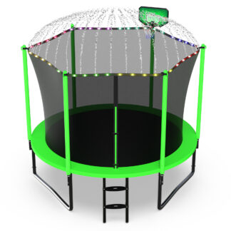 Jump Into Fun 10FT Trampoline for 3-4 Kids, 1000LBS Capacity Trampolines with Enclosure, LED Light, Basketball Hoop, Wind Stakes, Heavy Duty Outdoor Anti-Rust Coating Recreational Trampoline for Gift