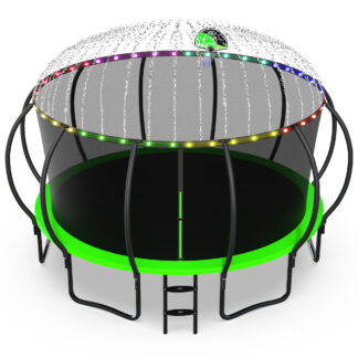 Jump Into Fun Trampoline, 15FT 1500LBS Trampoline for 7-8 Kids, Pumpkin Trampolines with Enclosure, LED Light, Basketball Hoop,Outdoor Galvanized Anti-Rust Coating Recreational Trampoline for Gifts