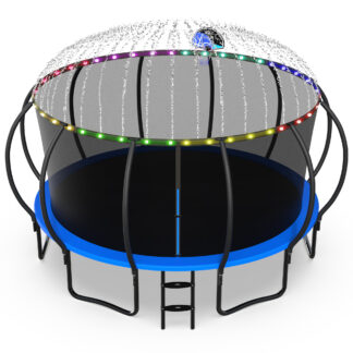 Jump Into Fun Trampoline, 15FT 1500LBS Trampoline for 7-8 Kids, Pumpkin Trampolines with Enclosure, LED Light, Basketball Hoop,Outdoor Galvanized Anti-Rust Coating Recreational Trampoline for Gifts