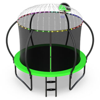 Jump Into Fun Trampoline, 10FT 1000LBS Trampoline for 4-5 Kids, Pumpkin Trampolines with Enclosure, LED Light, Basketball Hoop,Outdoor Galvanized Anti-Rust Coating Recreational Trampoline for Gifts