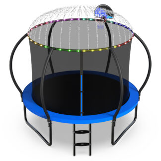 Jump Into Fun Trampoline, 10FT 1000LBS Trampoline for 4-5 Kids, Pumpkin Trampolines with Enclosure, LED Light, Basketball Hoop,Outdoor Galvanized Anti-Rust Coating Recreational Trampoline for Gifts