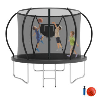 Jump Into Fun Trampoline, 8FT 800LBS Trampoline for Adults and Kids, Trampoline with Enclosure, Basketball Hoop and Ball, Outdoor Heavy Duty Pumpkin Trampoline