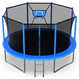 Jump Into Fun Trampoline 12FT 8 10 14 15 16FT Outdoor Trampoline for Kids and Adults with Enclosure and Basketball Hoop, 1200LBS Weight Capacity for 4-5 Adults and Kids, Easy Assembly