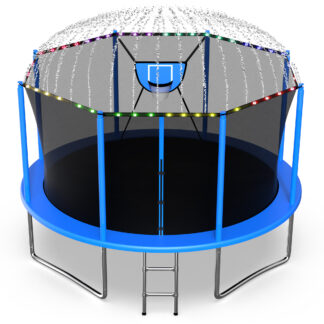 Jump Into Fun Trampoline 12FT 8 10 14 15 16FT Outdoor Trampoline for Kids and Adults with Enclosure and Basketball Hoop, Lights,Sprinklers and More Gifts, 1200LBS Trampoline for 4-5 Adults and Kids