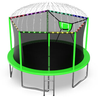 Jump Into Fun Trampoline 14FT 8 10 12 15 16FT Outdoor Trampoline for Kids and Adults with Enclosure and Basketball Hoop, Lights,Sprinklers and More Gifts, 1400LBS Trampoline for 6-8 Adults and Kids