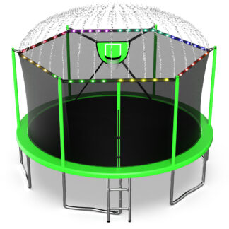 Jump Into Fun Trampoline 16FT 8 10 12 14 15FT Outdoor Trampoline for Kids and Adults with Enclosure and Basketball Hoop, Lights,Sprinklers and More Gifts, 1500LBS Trampoline for 8-10 Adults and Kids