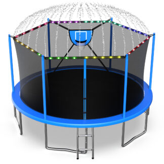 Jump Into Fun Trampoline 16FT 8 10 12 14 15FT Outdoor Trampoline for Kids and Adults with Enclosure and Basketball Hoop, Lights,Sprinklers and More Gifts, 1500LBS Trampoline for 8-10 Adults and Kids