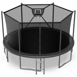 Jump Into Fun Trampoline 16FT 8 10 12 14 15 FT Outdoor Trampoline for Kids and Adults with Enclosure and Basketball Hoop, 1500LBS Weight Capacity for 8-10 Adults and Kids, Easy Assembly