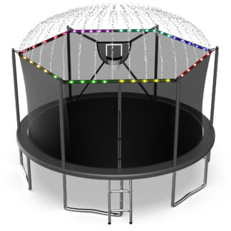 Jump Into Fun Trampoline 16FT 8 10 12 14 15FT Outdoor Trampoline for Kids and Adults with Enclosure and Basketball Hoop, Lights,Sprinklers and More Gifts, 1500LBS Trampoline for 8-10 Adults and Kids