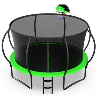 Jump Into Fun 12FT Trampoline 1200LBS for 6 Kids and Adults, Galvanized Anti-Rust Coating Pumpkin Outdoor Trampolines with Enclosure Net and Basketball Hoop, Gift Family Use