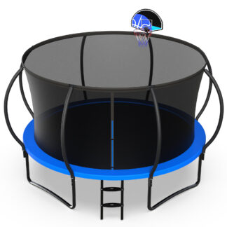 Jump Into Fun 12FT Trampoline 1200LBS for 6 Kids and Adults, Galvanized Anti-Rust Coating Pumpkin Outdoor Trampolines with Enclosure Net and Basketball Hoop, Gift Family Use