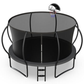 Jump Into Fun 12FT Trampoline 1200LBS for 6 Kids and Adults, Galvanized Anti-Rust Coating Pumpkin Outdoor Trampolines with Enclosure Net and Basketball Hoop, Gift Family Use