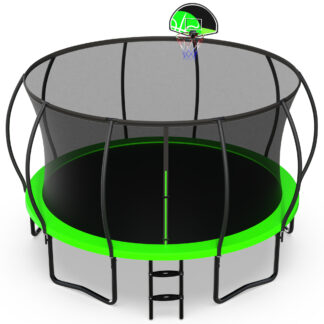 Jump Into Fun 14FT Trampoline 1400LBS for 8 Kids and Adults, Galvanized Anti-Rust Coating Pumpkin Outdoor Trampolines with Enclosure Net and Basketball Hoop, Gift Family Use