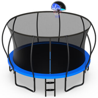 Jump Into Fun 14FT Trampoline 1400LBS for 8 Kids and Adults, Galvanized Anti-Rust Coating Pumpkin Outdoor Trampolines with Enclosure Net and Basketball Hoop, Gift Family Use