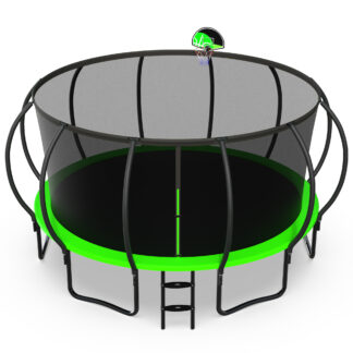 Jump Into Fun 15FT Trampoline 1500LBS for 8 Kids and Adults, Galvanized Anti-Rust Coating Pumpkin Outdoor Trampolines with Enclosure Net and Basketball Hoop, Gift Family Use