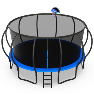 Jump Into Fun 16FT Trampoline 1500LBS for 10 Kids and Adults, Galvanized Anti-Rust Coating Pumpkin Outdoor Trampolines with Enclosure Net and Basketball Hoop, Gift Family Use