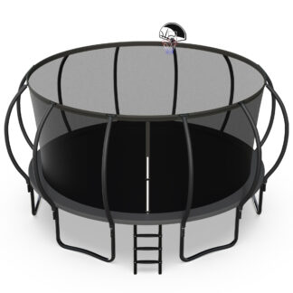 Jump Into Fun 16FT Trampoline 1500LBS for 10 Kids and Adults, Galvanized Anti-Rust Coating Pumpkin Outdoor Trampolines with Enclosure Net and Basketball Hoop, Gift Family Use