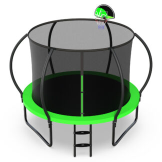 Jump Into Fun 10FT Trampoline 1000LBS for 4 Kids and Adults, Galvanized Anti-Rust Coating Pumpkin Outdoor Trampolines with Enclosure Net and Basketball Hoop, Gift Family Use